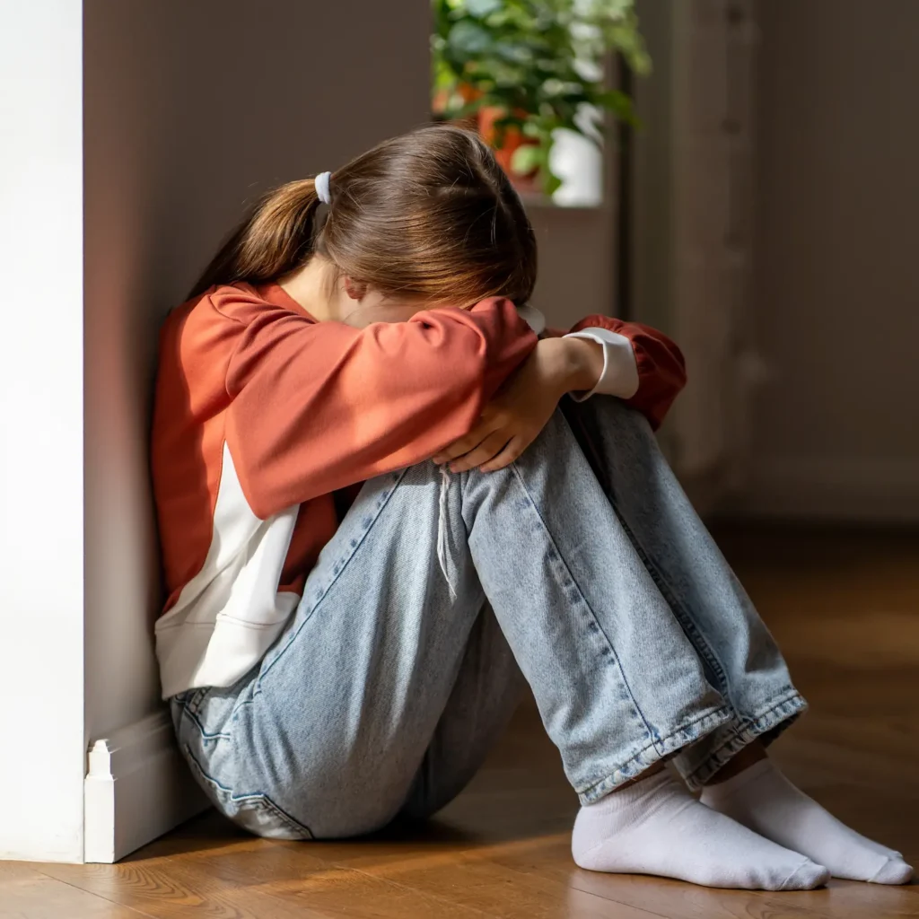 Niña con tristeza y ansiedad representando dificultades emocionales y conductuales en la infancia – psicóloga infantil en Barcelona